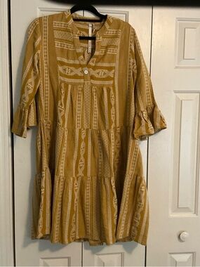 Uncle Frank Mustard Yellow Printed Tiered Midi Dress